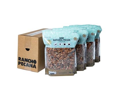 RANCHO PECANA - Natural Pecan Halves, 8 LB, 4-Pack (4 Bags of 2 LB each), Grain Free, Gluten Free, Non-GMO, Vegan Snack, Organic Nuts, Kosher, Keto, 3g Protein per 1 oz, Resealable Bag