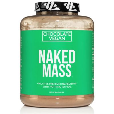 Naked Mass - Chocolate Vegan Weight Gainer - 8Lb Bulk, GMO Free, Gluten Free, Soy Free &amp; Dairy Free. No Artificial Ingredients - 1,280 Calories - 11 Servings