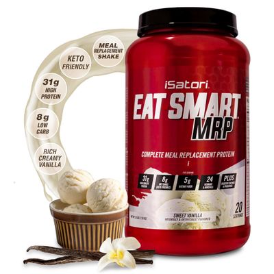 iSatori Eat Smart MRP, High Protein Meal Replacement Shake with Whey Protein Powder, Probiotics Powder, Casein Protein, MCT Oil, Egg Albumen, Vitamins &amp; Minerals, Keto, Vanilla Flavor, 20 Servings