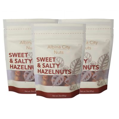 Albina City Nuts Sweet &amp; Salty Hazelnuts - Small-Batched, Tasty, &amp; Handcrafted with In-Season, Local Non-GMO Ingredients Free of Sulfites, Gluten, Artificial Flavors, and Preservatives - 3oz, 3 Pack