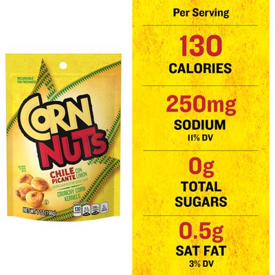 CORN NUTS Chile Picante con Limon Flavored Corn Kernels, Crunchy Corn Snack, Snack Box, Variety Packs, Food for Adults, 7oz. (Pack of 12)