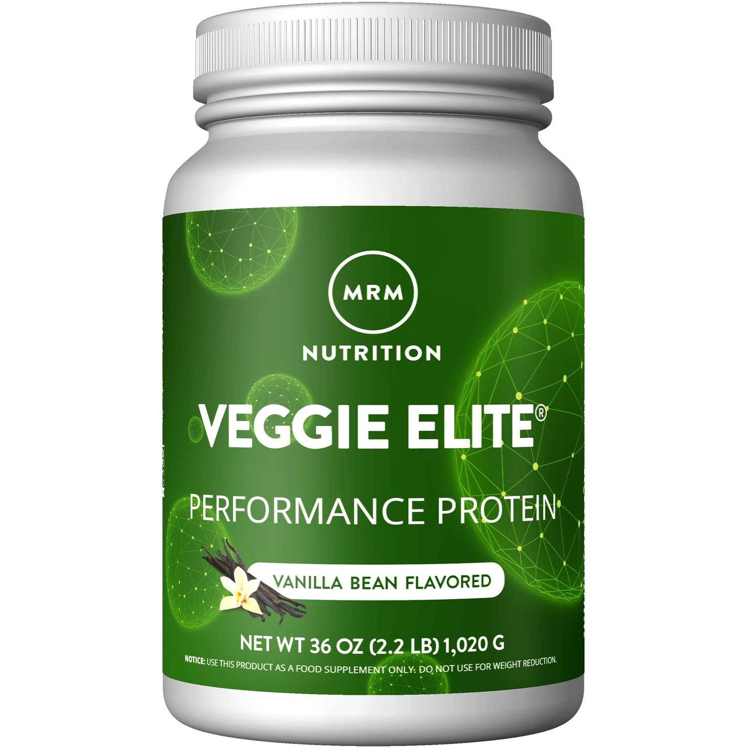 MRM Nutrition Veggie Elite Performance Protein  Vanilla Bean Flavored Plant-Based Protein Easy to Digest  with BCAAs Vegan  Gluten-Free  Clinically Tested Digestive enzymes  30 Servings