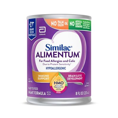 Similac Alimentum with 2&#39;-FL HMO Hypoallergenic Infant Formula, for Food Allergies and Colic Due to Protein Sensitivity, Ready-to-Feed Baby Formula, 8-fl-oz Bottle, Pack of 24