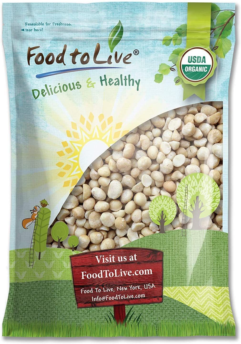 Food to Live Organic Whole Macadamia Nuts, 8 Pounds - Non-GMO, Raw, Shelled, Unsalted, Kosher, Vegan, Bulk. Keto Snack. Buttery Flavor. Good Source of Fiber, Healthy Fats. Perfect for Desserts.