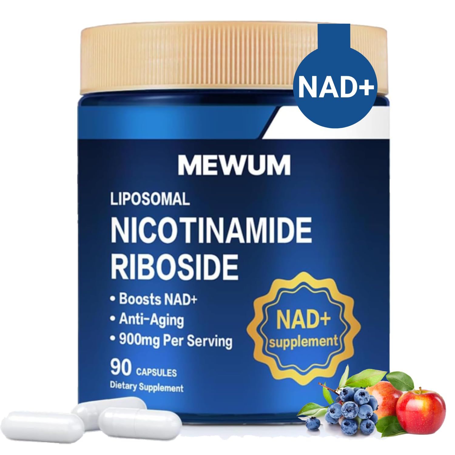 Mewum 1PCS NAD Supplement with Resveratrol, Liposomal Nicotinamide Riboside 900 mg, NMN Alternative NAD Booster Support Anti-Aging, Energy, Focus - 90 Capsules