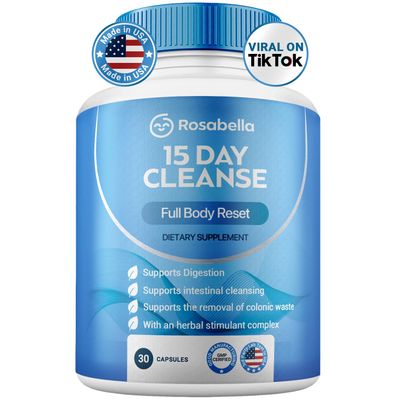 Rosabella 15 Day Cleanse - Full Body Detox Colon Cleanse for Men Women - Gut Cleanse Detox Pills for Digestive Health Bloating Relief - Doctor-Formulated, Non-GMO, 30 Vegan Capsules