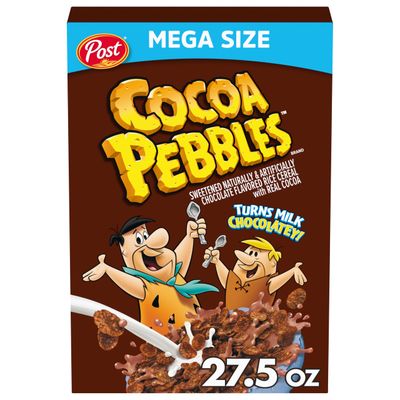 Post Cocoa PEBBLES Cereal, Chocolatey Kids Cereal, Gluten Free Rice Cereal, 27.5 OZ Mega Size Cereal Box