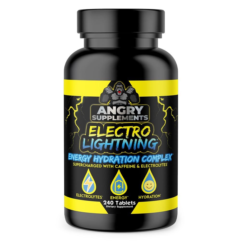 Angry Supplements Electro Lightning Energy Hydration Complex Electrolyte Tablets - Hydrate with Calcium, Magnesium, Sodium, Potassium Caffeine Pills 240ct, 120 Day Supply