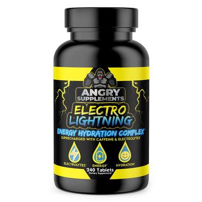 Angry Supplements Electro Lightning Energy Hydration Complex Electrolyte Tablets - Hydrate with Calcium, Magnesium, Sodium, Potassium Caffeine Pills 240ct, 120 Day Supply
