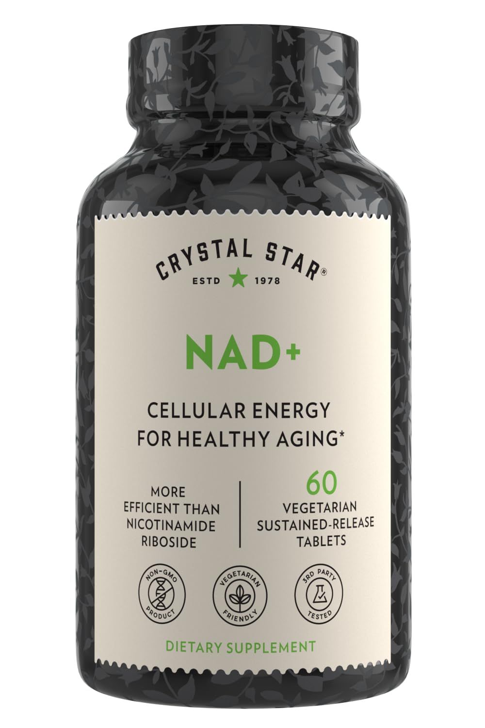 Crystal Star NAD 60 Tablets - Patented NAD for Cellular Energy Healthy Aging - Clinically-Proven More Efficient Than Nicotinamide Riboside - 30 Day Supply - Non-GMO