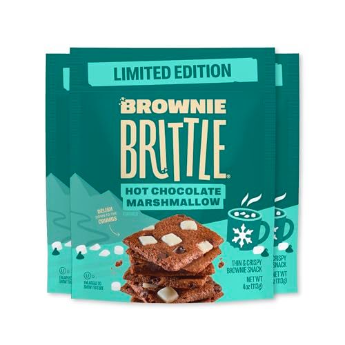 Brownie Brittle - Hot Chocolate Marshmallow Thin and Crispy Sweet Snacks (Pack of 3, 4 oz), Rich Gourmet Brownie Bites Dessert