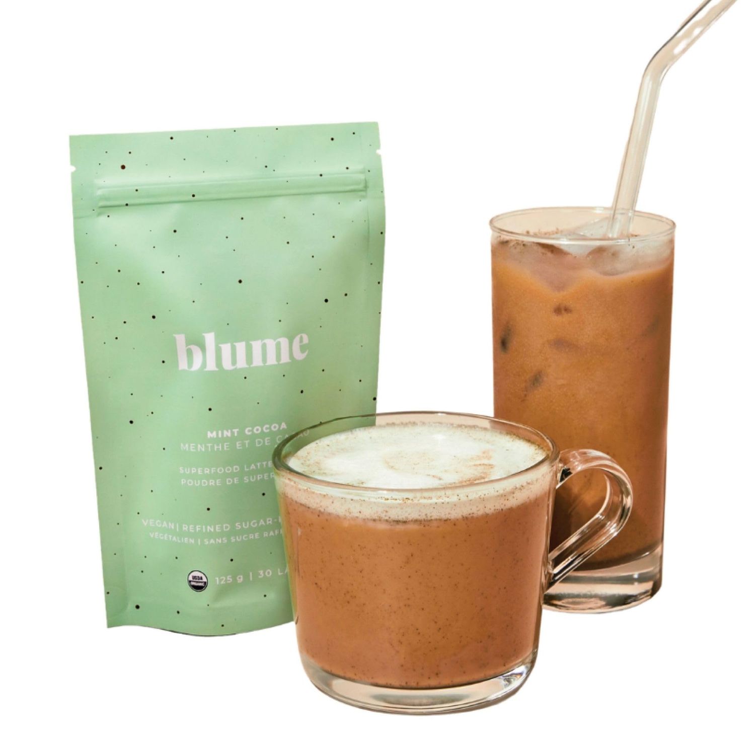 Blume Peppermint Cacao Blend - Superfoods latte with Brain Boosting Adaptogen Organic Cacao - Keto Friendly Vegan Hot Chocolate - 30 Servings
