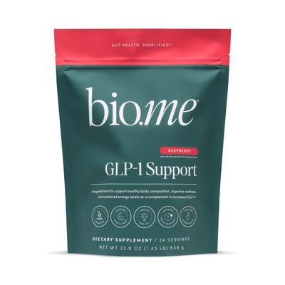 Bio.me GLP-1 Support - Multi-Benefit GLP-1 Powder for Weight Management Digestive Health - Sustain Energy Levels - Fiber, Collagen Peptides, B Vitamins, Digestive Enzymes - 24 Servings Raspberry