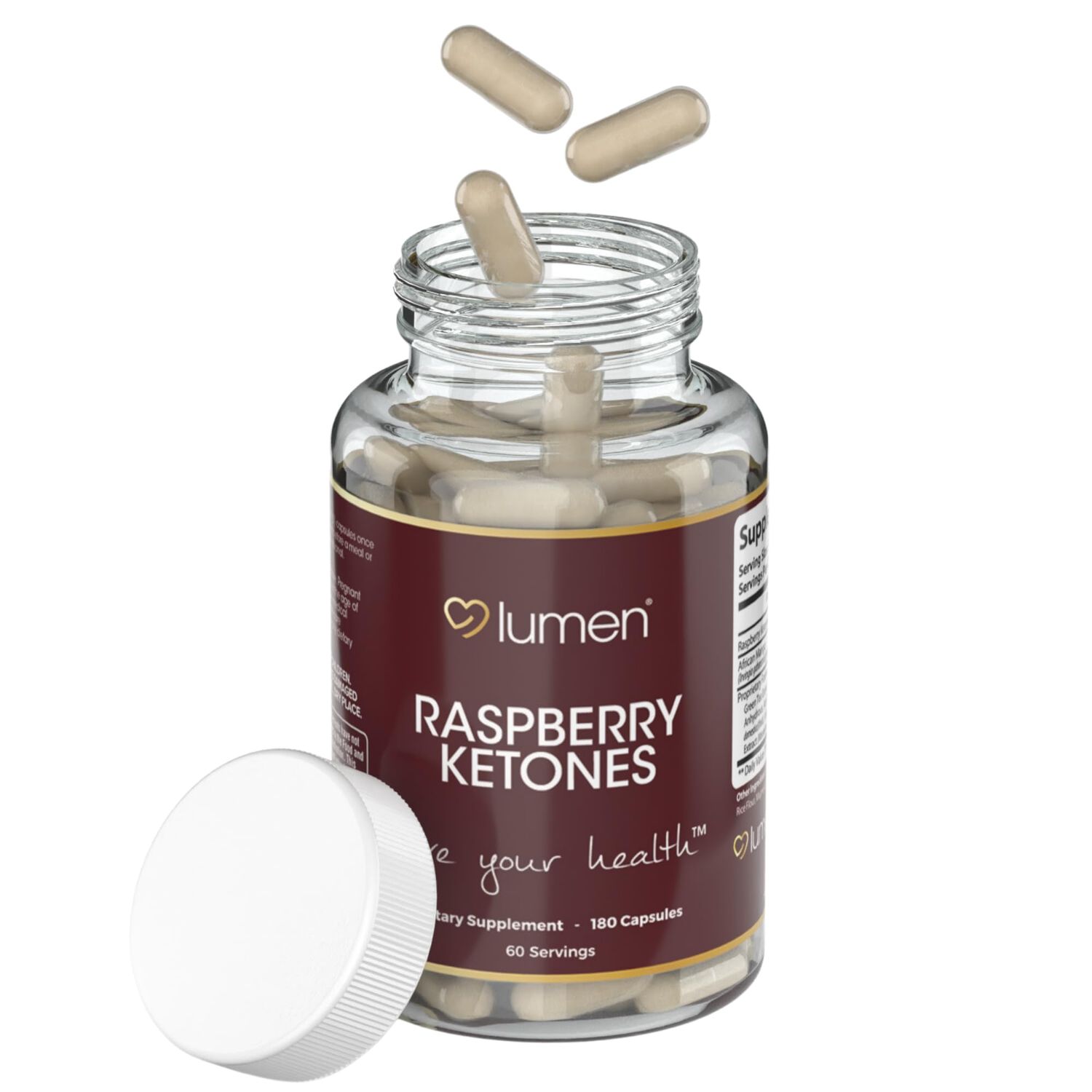 Lumen Naturals Raspberry Ketone for Women - with Raspberry Ketone African Mango - 1800mg Per Serving - 180 Capsules - 60 Servings - Non-GMO Gluten-Free