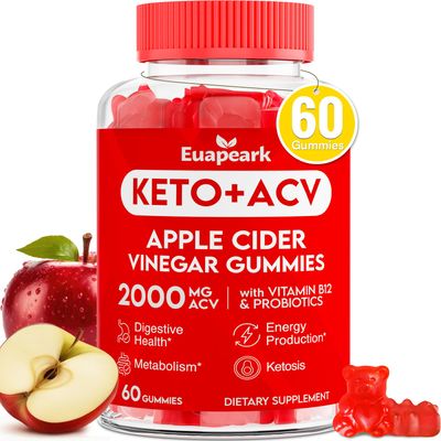 Apple Cider Vinegar Gummies, Keto ACV Gummies with Probiotics, Vitamin B12 Keto Support, 2000 mg ACV with Mother for Digestion, Metabolism, Cleanse Detox Diet, Vegan, Low Sugar, 60 Counts