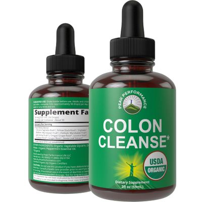 USDA Organic Colon Cleanse Liquid Drops. Vegan, Kosher Colon Cleanser Detox Supplement with 10 Super Gentle Organic Herbal Ingredients Including Cascara Sagrada Bark and Yellow Dock Root