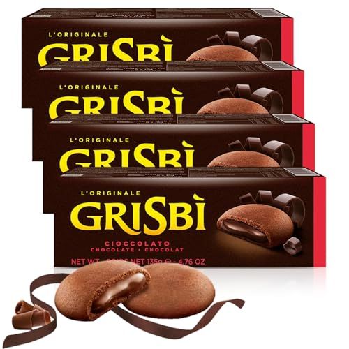 Grisbi Double Chocolate Shortbread by Pasticceria Matilde Vicenzi, Chocolate Cream Filled Patisserie Pastry Cookie, All-Natural, Kosher Dairy, Made in Italy, 4.76oz 135g Box, 4-Pack