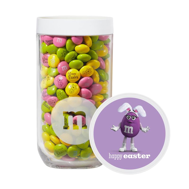 MMS Easter Milk Chocolate Candy Jar, Festive Spring Themed Treats in Reusable Container, Perfect for Egg Hunts, Basket Fillers, Party Favors, and Seasonal Snacking