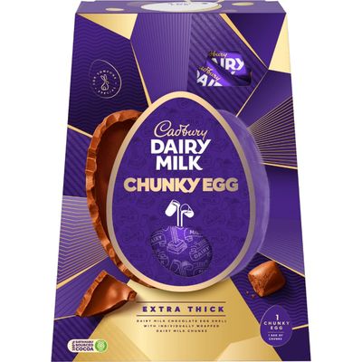 Cadbury Dairy Milk Chunky Giant Easter Egg 400g Milk Chocolate Egg with 1 Bag of Chunks Premium Chunky Milk Chocolate Egg Giant Milk Chocolate Egg