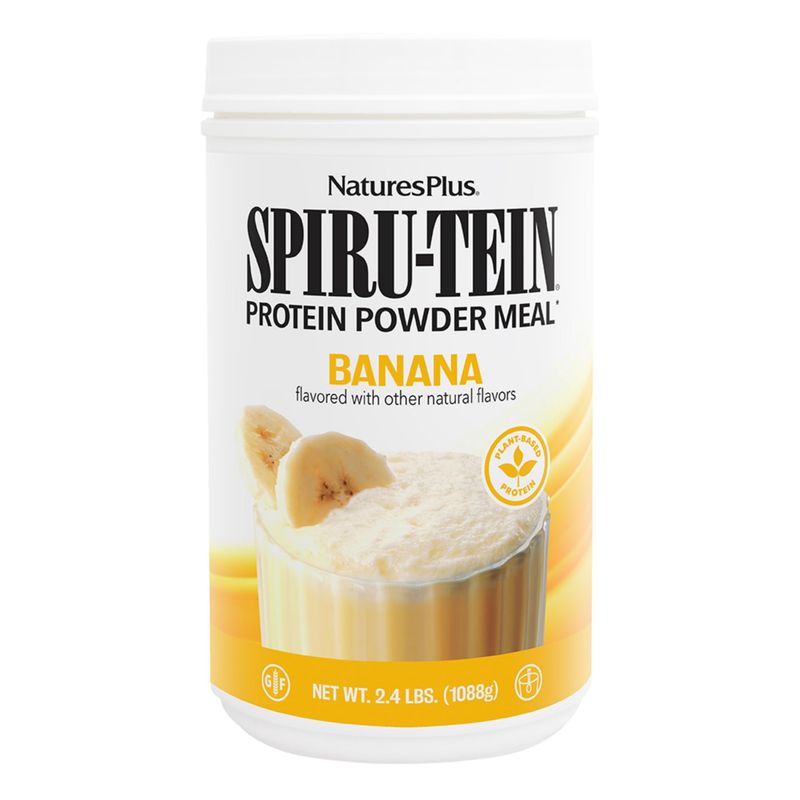 Natures Plus SPIRU-TEIN, Banana - 2.4 lb, Pack of 2 - Plant-Based Protein Shake - Non-GMO, Vegetarian, Gluten Free - 32 Total Servings