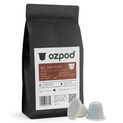 Ozpod Hot Chocolate Pods for Nespresso Original, Smooth and Creamy, 100 Compostable and Biodegradable from Australia, 15 Single Serve Cups, Nespresso Hot Chocolate