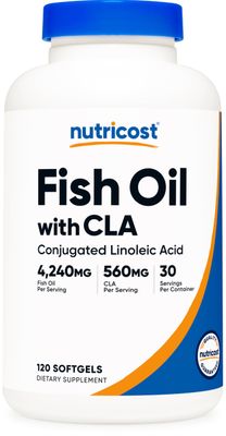 Nutricost Fish Oil with CLA 120 Softgels - 4240mg Fish Oil and 560mg Conjugated Linoleic Acid Per Serving, GMO-Free, Gluten Free, 30 Servings