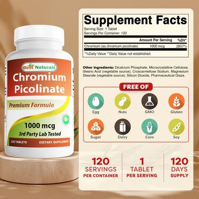 Best Naturals Chromium Picolinate 1000 mcg 120 Tablets Pack of 2