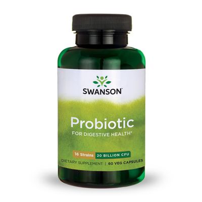 Swanson Probiotic for Digestive Health GI Tract Immune Support Travelers Support 20 Billion CFU with Prebiotic FOS 60 Veggie Capsules