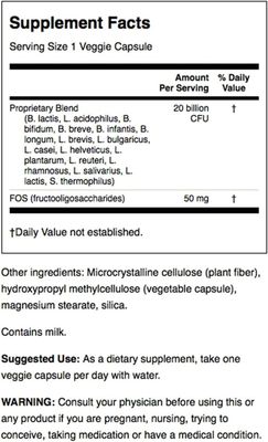Swanson Probiotic for Digestive Health GI Tract Immune Support Travelers Support 20 Billion CFU with Prebiotic FOS 60 Veggie Capsules
