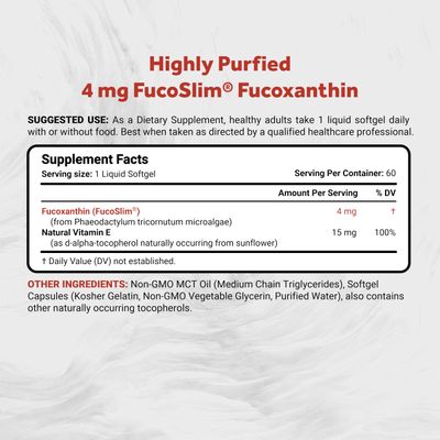 Naturalis New Zealand Fucoxanthin 4mg Made with FucoSlim Non-GMO, Soy Gluten Free 60 Softgels 2 Month Supply