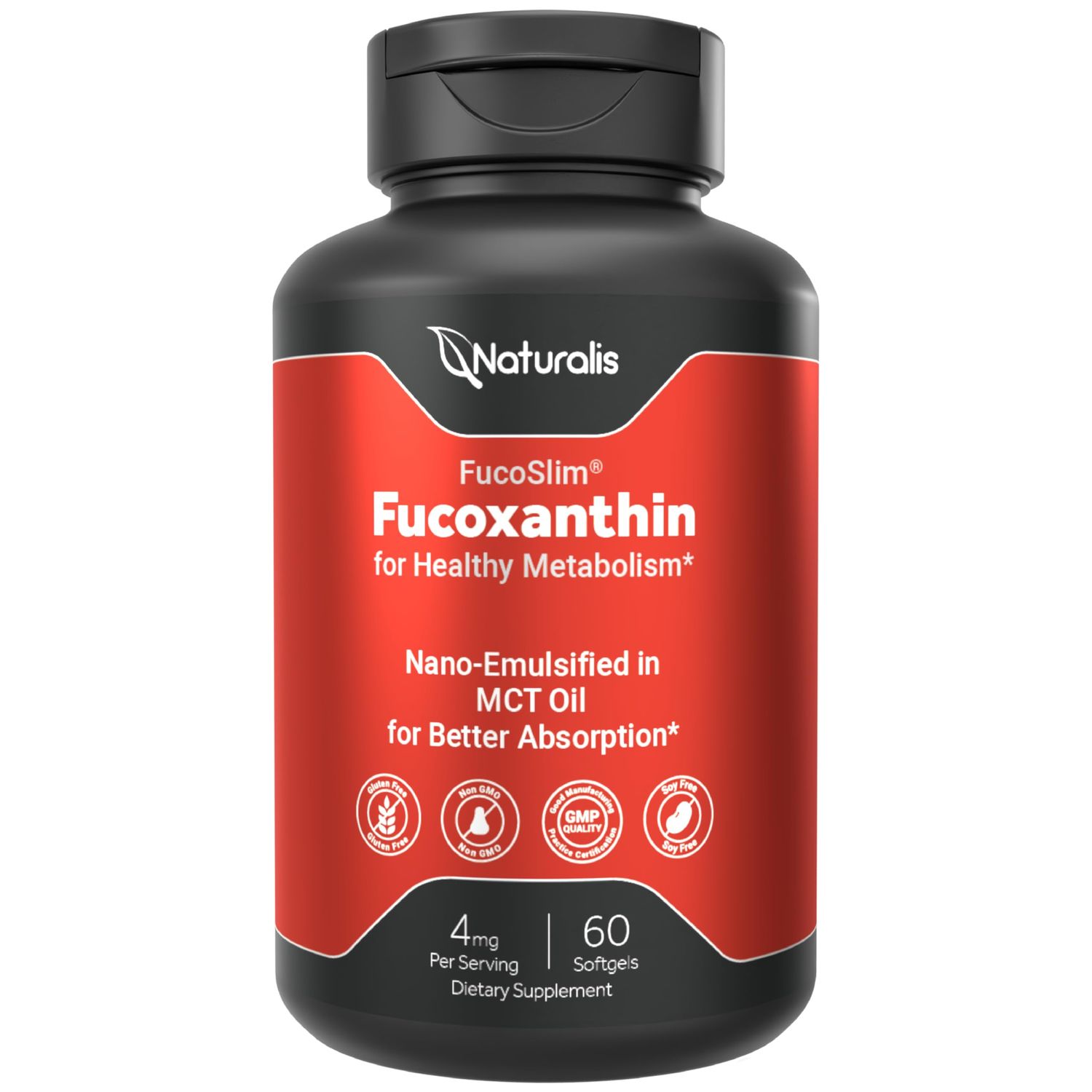Naturalis New Zealand Fucoxanthin 4mg Made with FucoSlim Non-GMO, Soy Gluten Free 60 Softgels 2 Month Supply