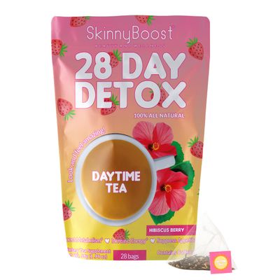 SkinnyBoost 28 Day Detox Daytime Tea -Hibiscus Berry 28 Tea Bags Supports Metabolism Boost, Detox, All Natural, Non GMO, Vegan, Keto Friendly