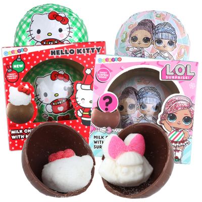 Sweetzo - Christmas Chocolate Balls, Hello Kitty and LOL Doll Themed Hot Cocoa Melts, Candy Basket Gifts, 2.12 Ounces Pack of 2