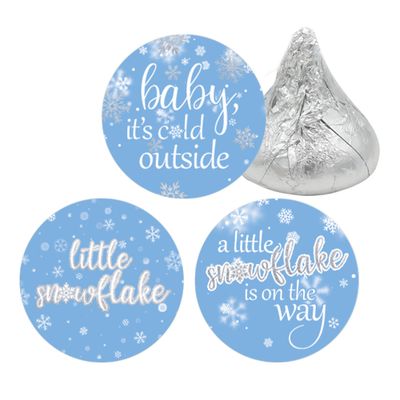 Blue Little Snowflake Winter Baby Shower Chocolate Kisses Candy Stickers, Baby Its Cold Outside Party Favors - 180 Count