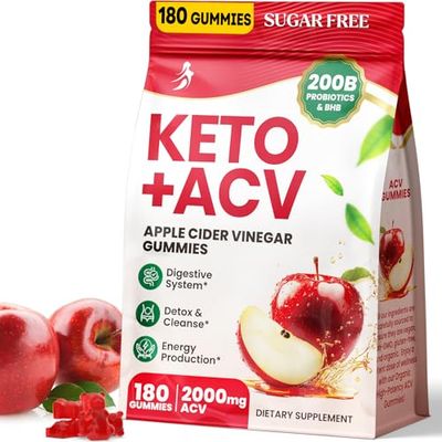 Apple Cider Vinegar Gummies, Advanced ACV Gummy with Probiotics, BHB, B12 and Keto Support - Keto Acv Gummies for Detox, Metabolism, Digestion, Gut Immune Health - Sugar Free, Vegan, 180 Counts