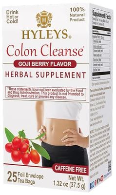 Hyleys Colon Cleanse Tea Goji Berry Flavor - 25 Tea Bags 1 Pack