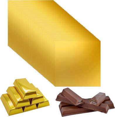 100PCS 10X10 Large Chocolate Bar Wrappers with Thick Paper Backing, Candy Bar Wrappers Gold Aluminum Foil Sheets Chocolate Packaging for Dubai Chocolate Bar Candies Homemade Sweets Gifts