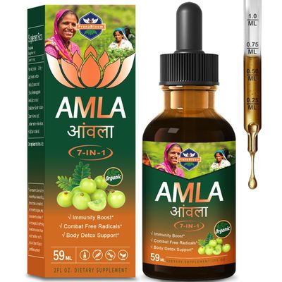 PranaBloom Amla Extract Immunity Boost Drops, Natural Indian Gooseberry Supplement for Body Detox Support wHoly Basil, Echinacea, Graviola,Reishi, Elderberry, and Lions Mane. 2oz