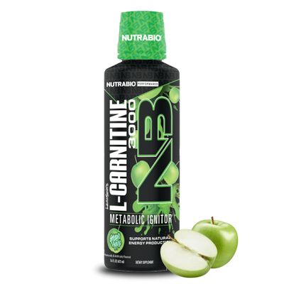 NutraBio - L-Carnitine Liquid Shots - 3000mg, Green Apple - 10mg of Vitamin B-5 - Zero Carbs Sugars - Energy Production - Muscle Recovery