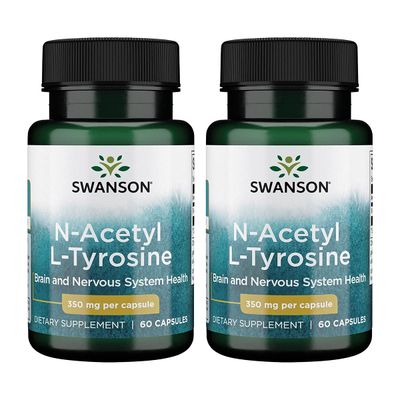 Swanson N-Acetyl L-Tyrosine - Amino Acid Supplement Supporting Overall Brain Health Central Nervous System Function - Promotes Mood Cognitive Health - 60 Capsules, 350mg Each 2 Pack