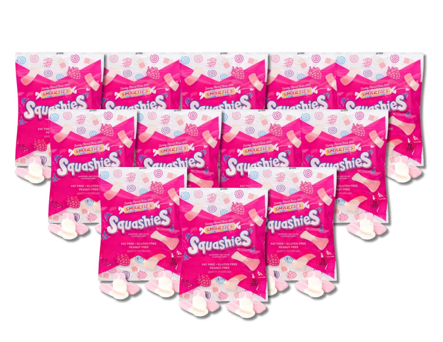 Squashies Candies - Raspberry and Cream Flavored MarshmallowFoam Gummies - Gift Pack of 12 by Lyzas Sweets Treats