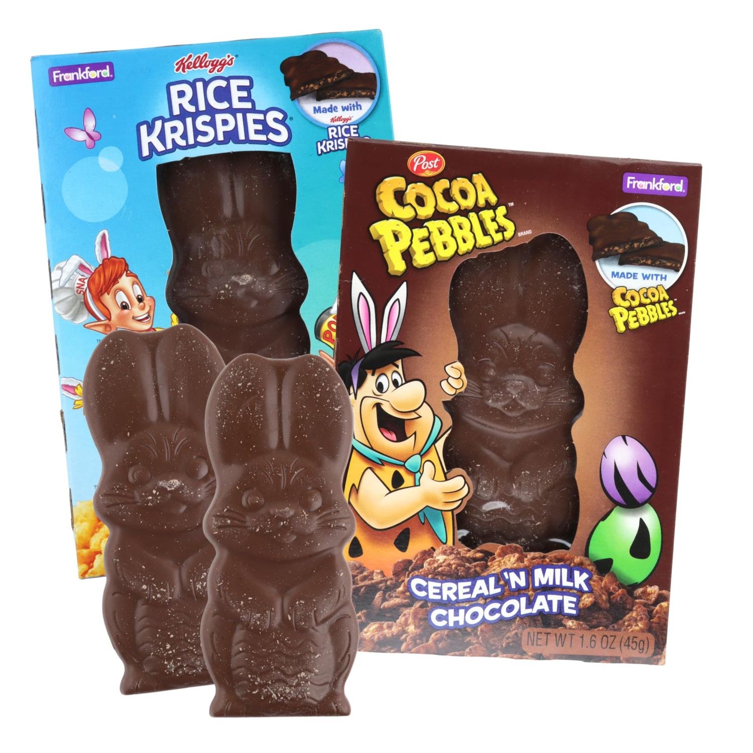 Sweetzo - Limited Edition Milk Chocolate Rice Krispies and Cocoa Pebbles Bunny, Smooth and Creamy Easter Candy, Basket Stuffer Treats, 1.6 Ounces Pack of 2