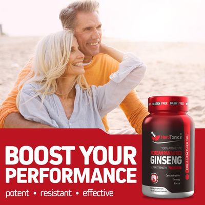 Herbtonics Korean Red Panax Ginseng 1500mg - High Potency Ginseng for Energy, Performance Immune Support for Men Women - Ginseng Root Extract Powder Supplement for Focus and Vitality -120 Capsules