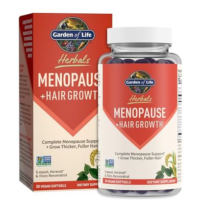 Garden of Life Herbals Menopause Supplement with S-equol Trans-Resveratrol for Multi-Symptom Relief, Keranat for Thicker, Fuller Hair Growth - Non-GMO, Gluten-Free, Vegan, Berry Flavor, 30 Servings