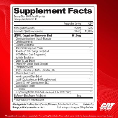 GAT SPORT JetFuel Original - Weight Loss Supplement, Energy Booster, Fat Burner, Appetite Suppressant 144 Capsules