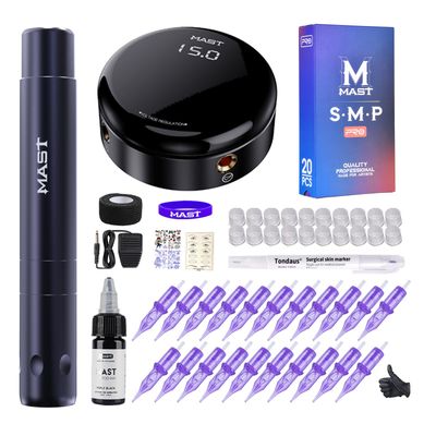 Mast Tattoo Kit Tour Air Rotary Tattoo Pen Machine Gun Kit, Super Slim Short Tattoo Pen for Women Beauty Work, Tattoo Neeldes with Power Supply Kits