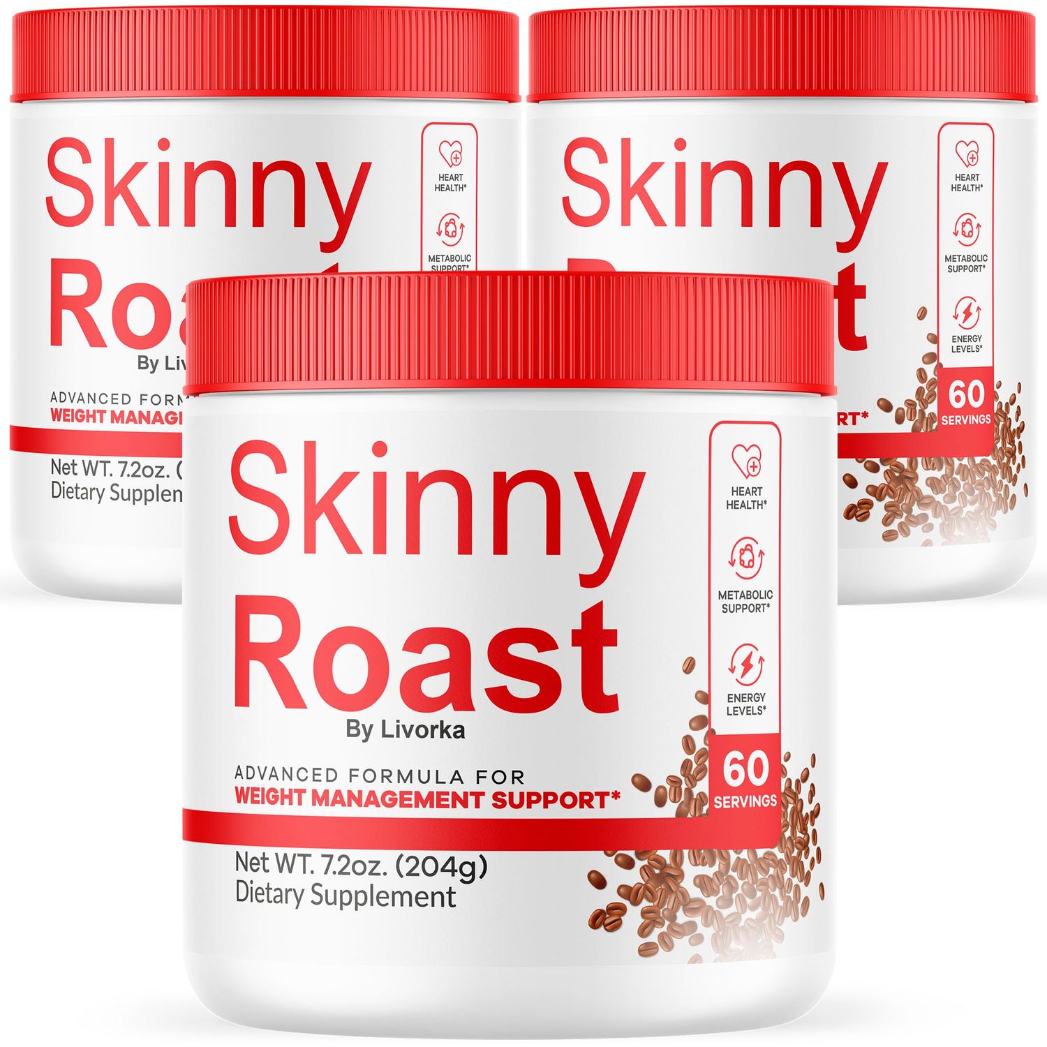 3 Pack Skinny Roast - Skinny Roast Coffee Advanced Formula, Official SkinnyRoast Organic Powder, Supplement Support Healthy Lifestyle - Premium Natural Formula, 180 Servings for 3 Months