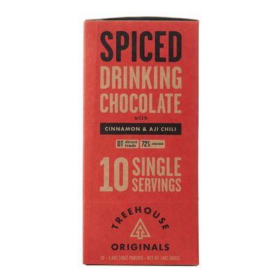 Treehouse Originals Organic Hot Chocolate 72 Cacao Peruvian Dark Chocolate Gluten-Free, Soy-Free, Hot Cocoa Mix 1.2 oz Spiced, 10 Pack