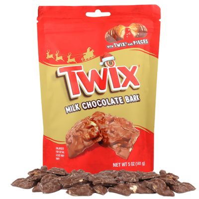 Morris National Inc Milk Chocolate Bark with Candy Bits, Festive Holiday Candies, Stocking Stuffer Treats, Resealable Bag, 5 Ounces Twix