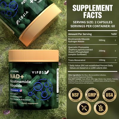 VIFSSG NAD Supplement 900mg, Liposomal NAD Nicotinamide Riboside Supplement for Men and Women, Resveratrol, Quercetin High Efficiency Supports for Energy Booster, 120 Capsules